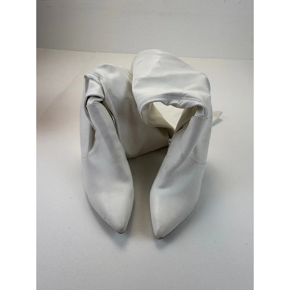 Nasty Gal White Over The Knee Block Heel Pointed‎ Toe Boots Womens 8 EU 41